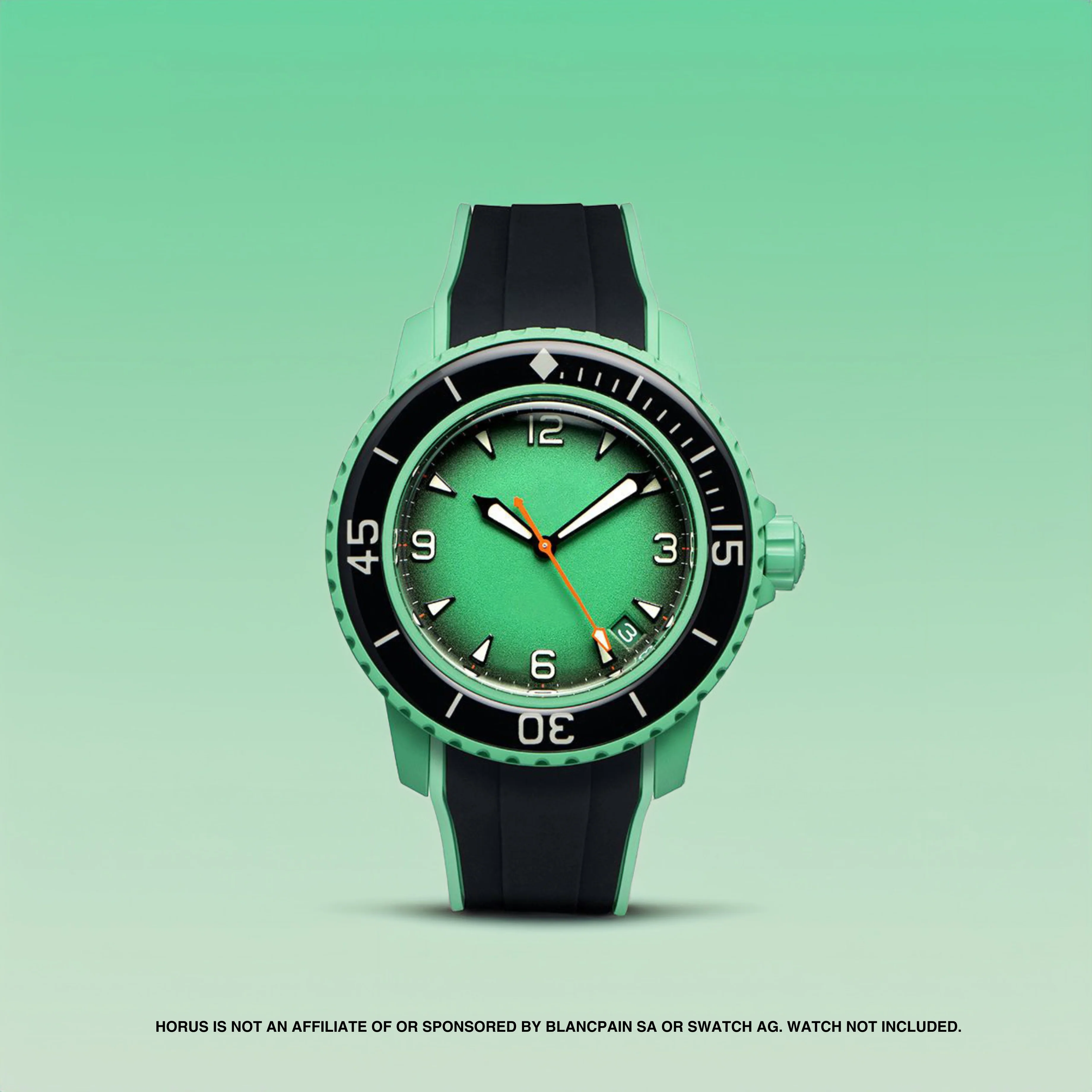 FKM Integrated Rubber Strap for Blancpain x Swatch Fifty Fathoms - Black & Green - Image 2