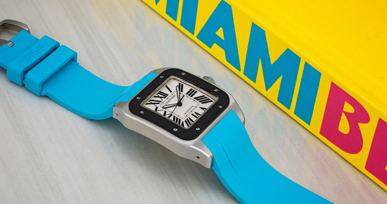 FKM Rubber Strap for Cartier Santos 100 XL - Miami Blue - Image 2