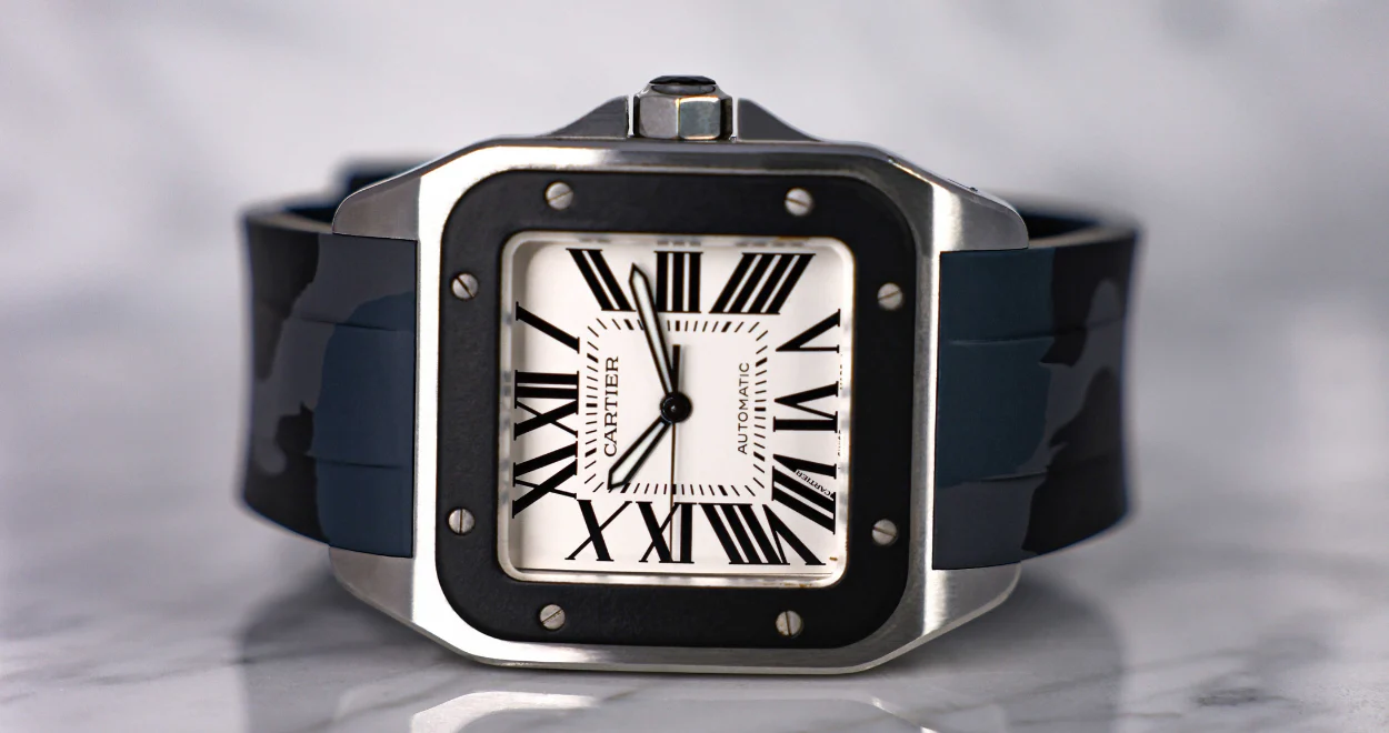FKM Rubber Strap for Cartier Santos 100 XL - Carbon Camo - Image 2