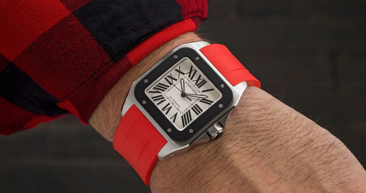 FKM Rubber Strap for Cartier Santos 100 XL - Racing Red - Image 2