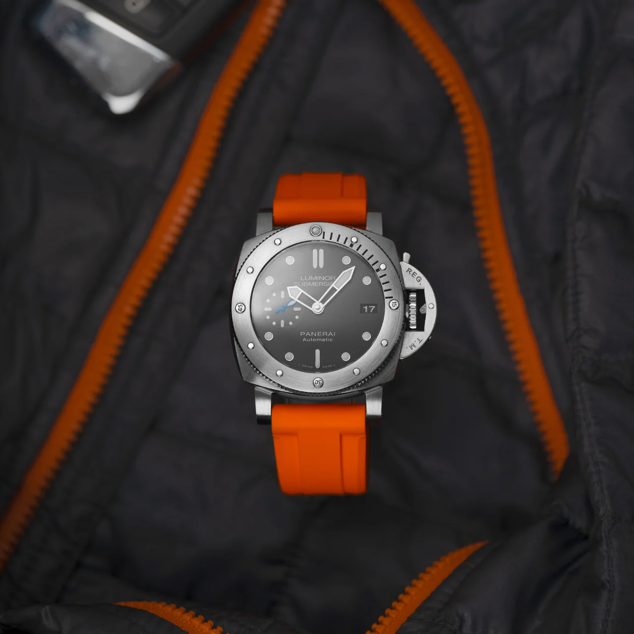 FKM Rubber Strap for Panerai Submersible - Citrus Orange - Image 2