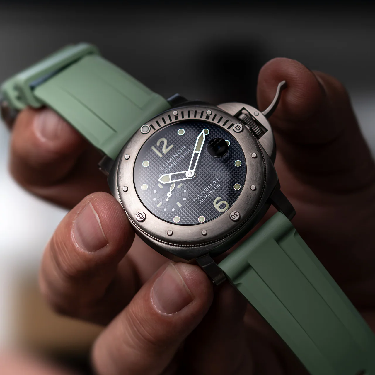 FKM Rubber Strap for Panerai Submersible - Sage Green - Image 2
