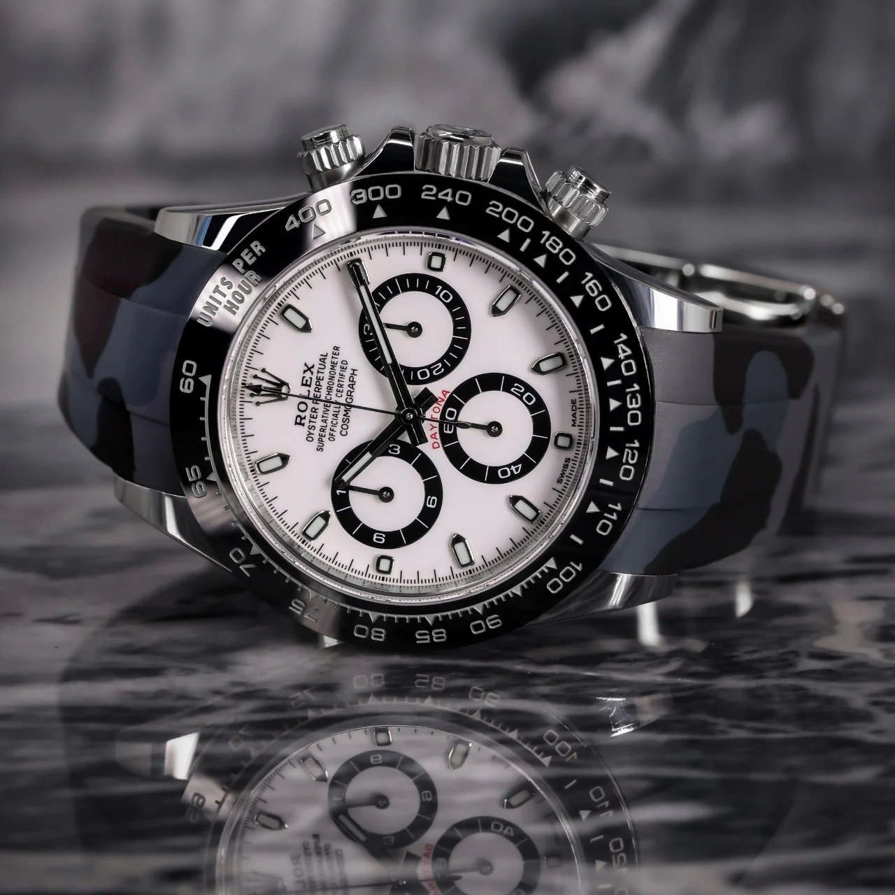 FKM Rubber Strap for Rolex Daytona on Bracelet - Carbon Camo - Image 2