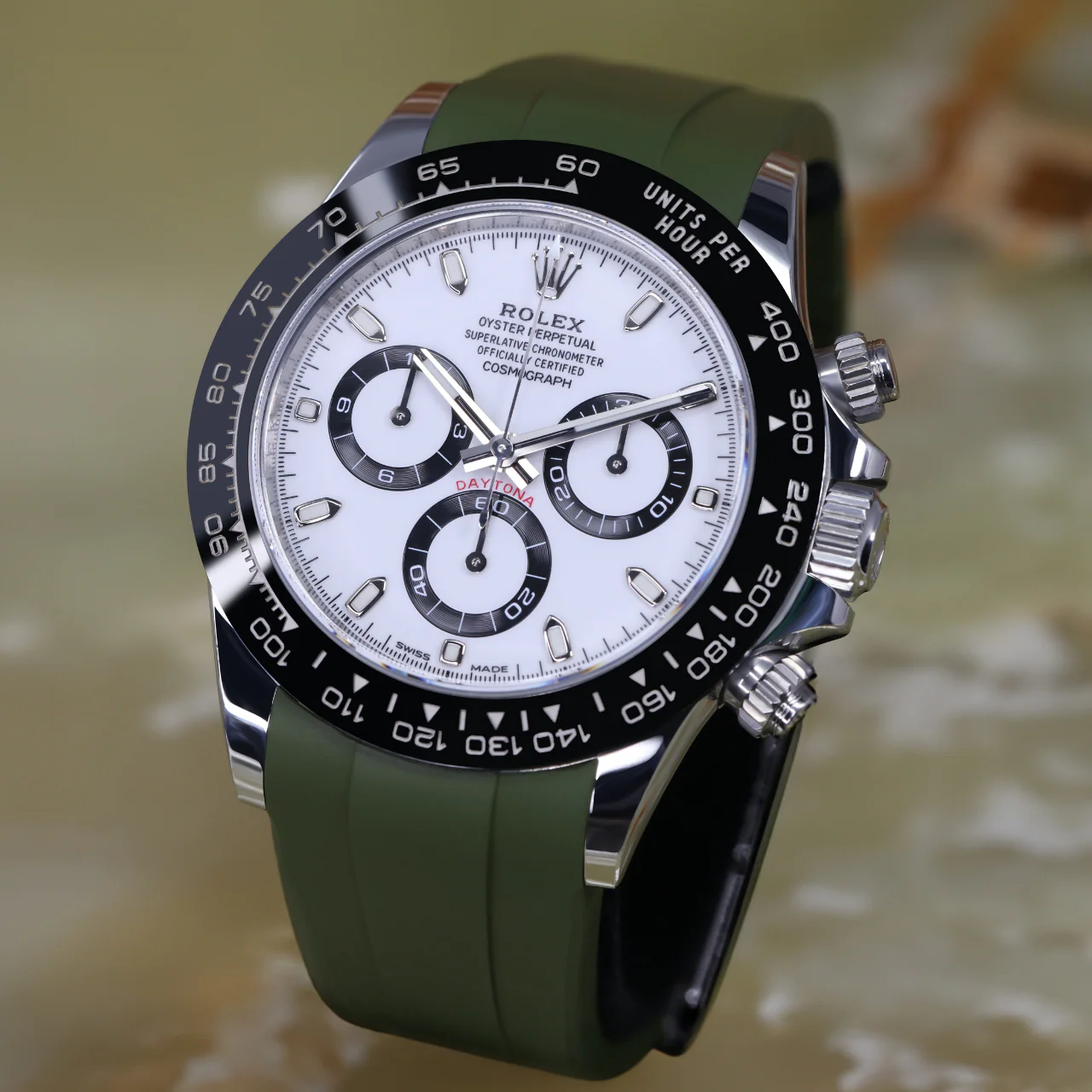 FKM Rubber Strap for Rolex Daytona on Bracelet - Moss Green - Image 2