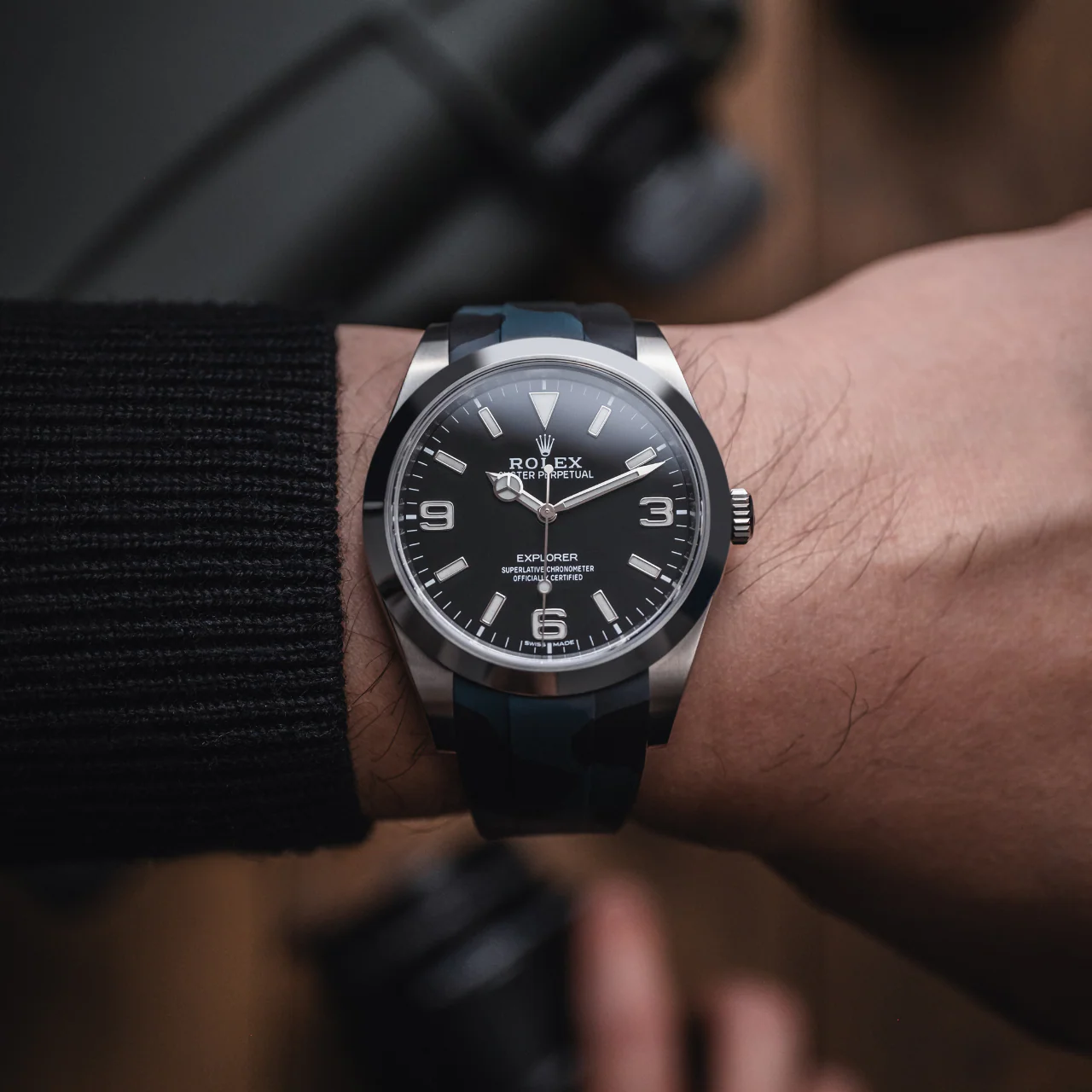 FKM Rubber Strap for Rolex Explorer I - Carbon Camo - Image 2