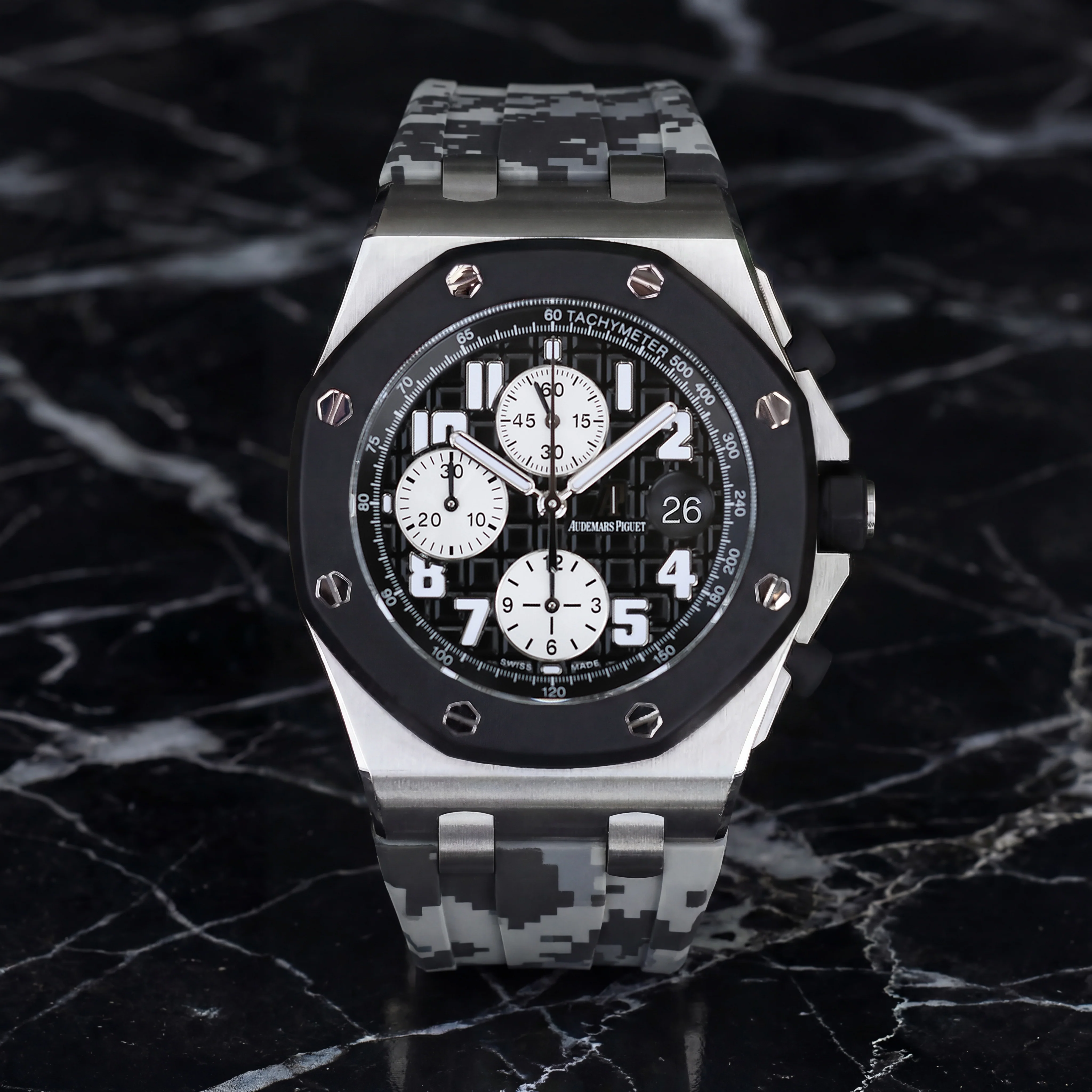 Rubber Strap for Audemars Piguet 42mm Royal Oak Offshore (Deployant Clasp) - Graphite Digi Camo