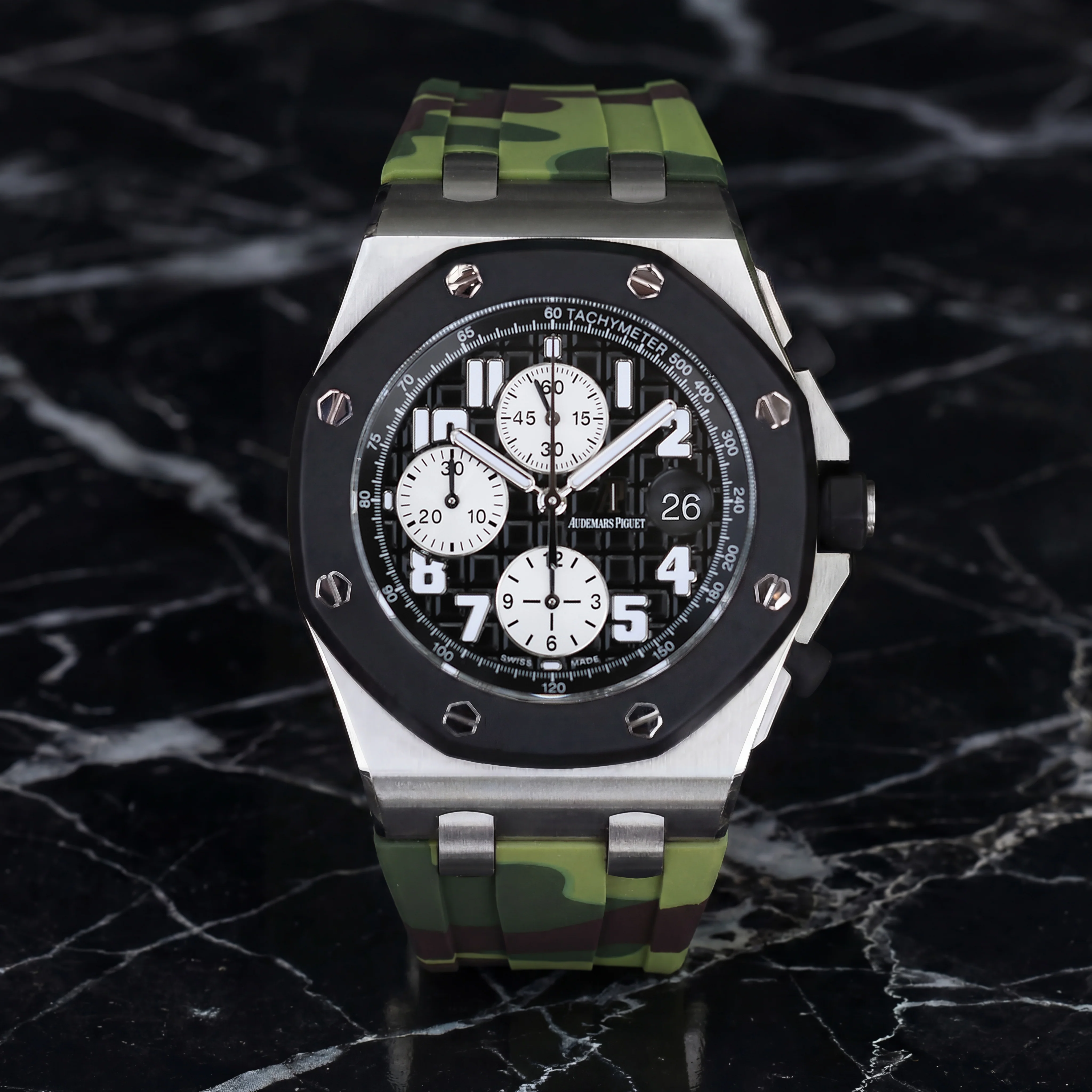 Rubber Strap for Audemars Piguet 42mm Royal Oak Offshore (Deployant Clasp) - Green Camo
