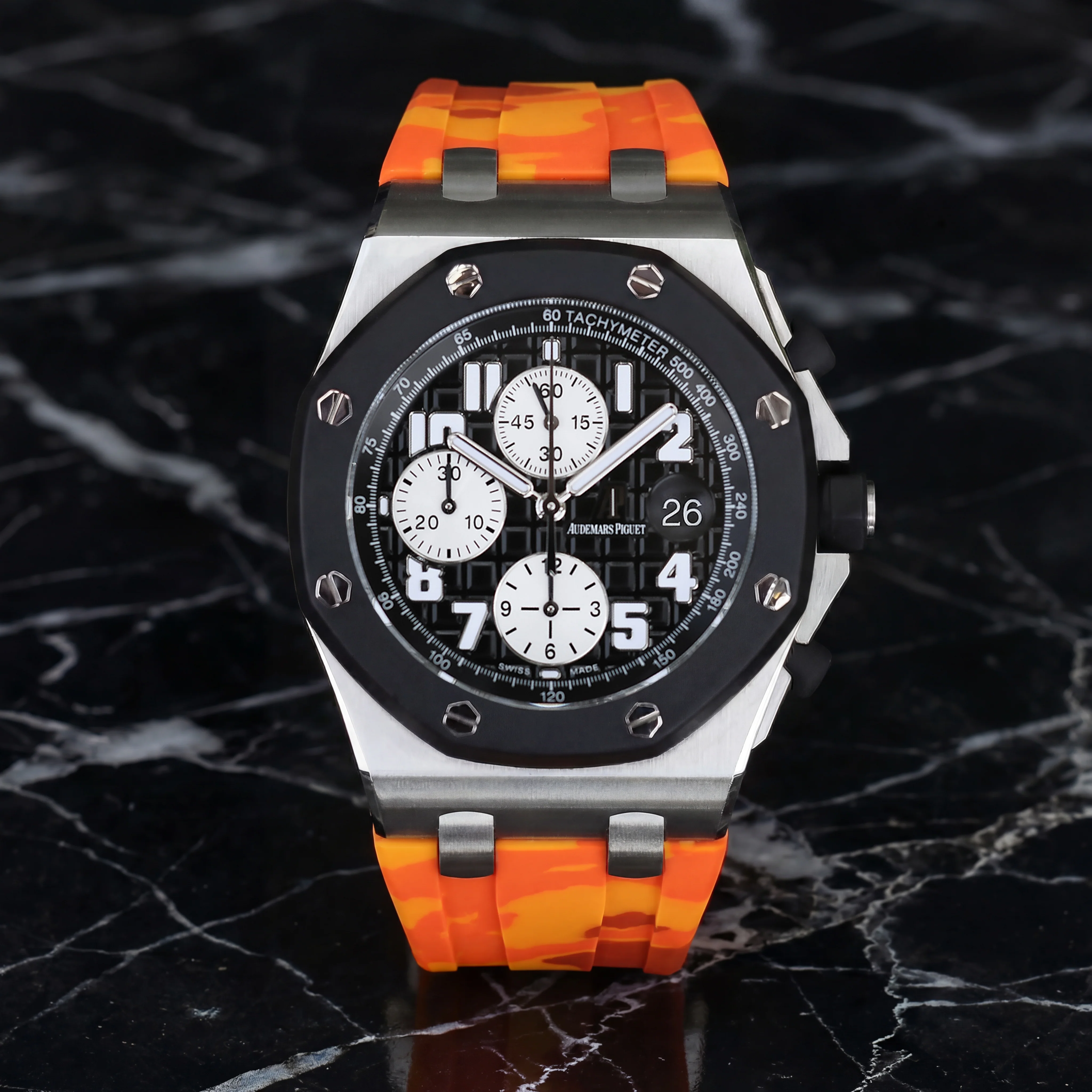 Rubber Strap for Audemars Piguet 42mm Royal Oak Offshore (Deployant Clasp) - Orange Camo