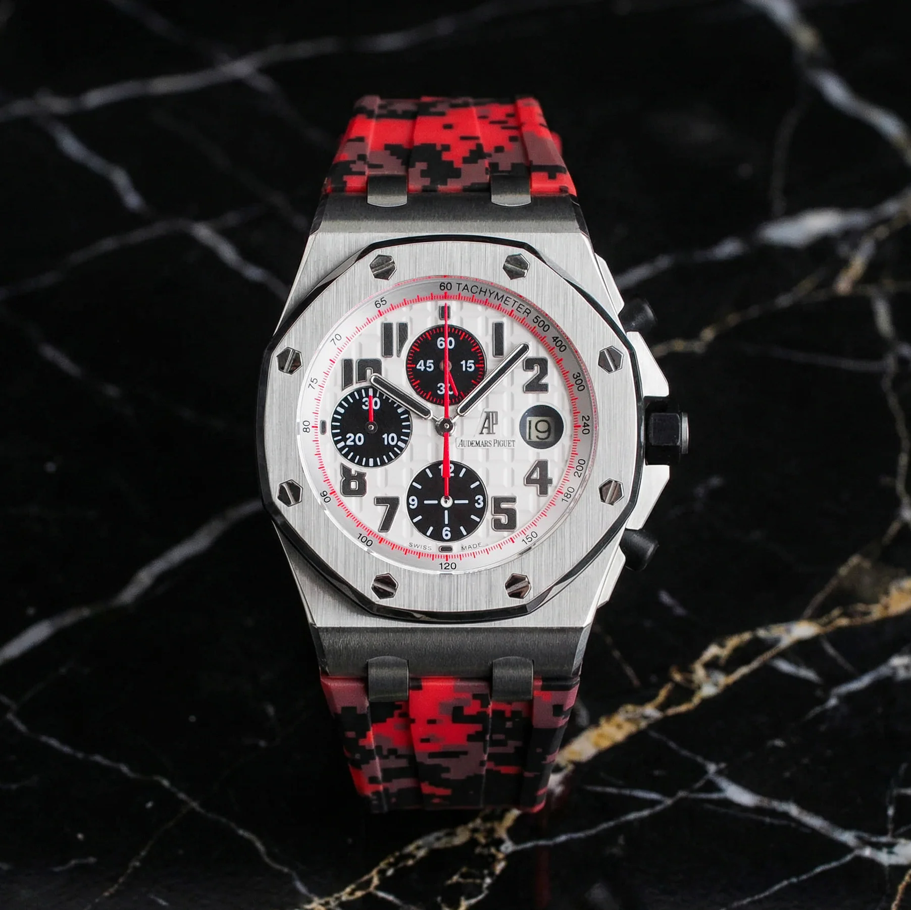 Rubber Strap for Audemars Piguet 42mm Royal Oak Offshore (Deployant Clasp) - Red Digi Camo