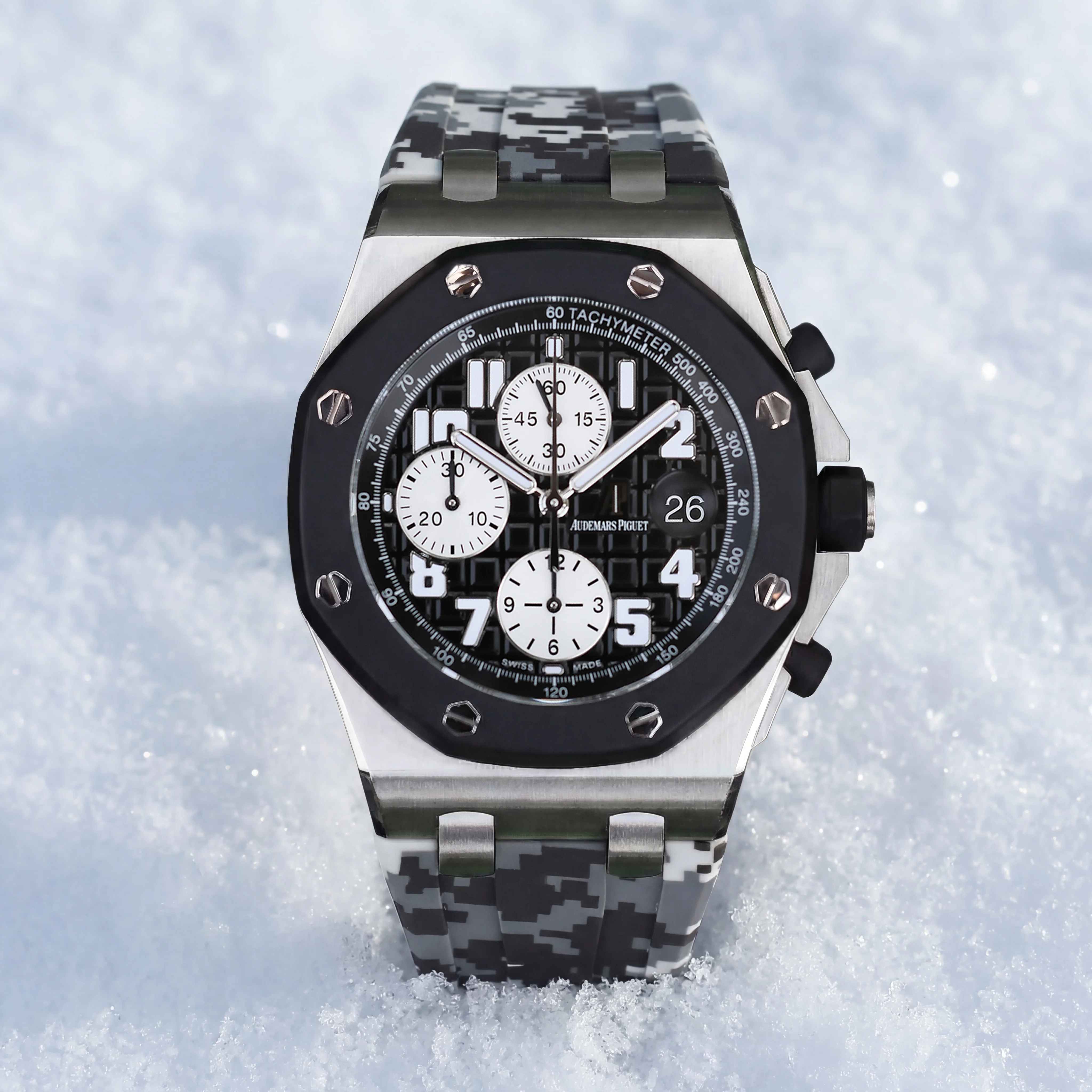 Rubber Strap for Audemars Piguet 42mm Royal Oak Offshore (Deployant Clasp) - Snow Digi Camo
