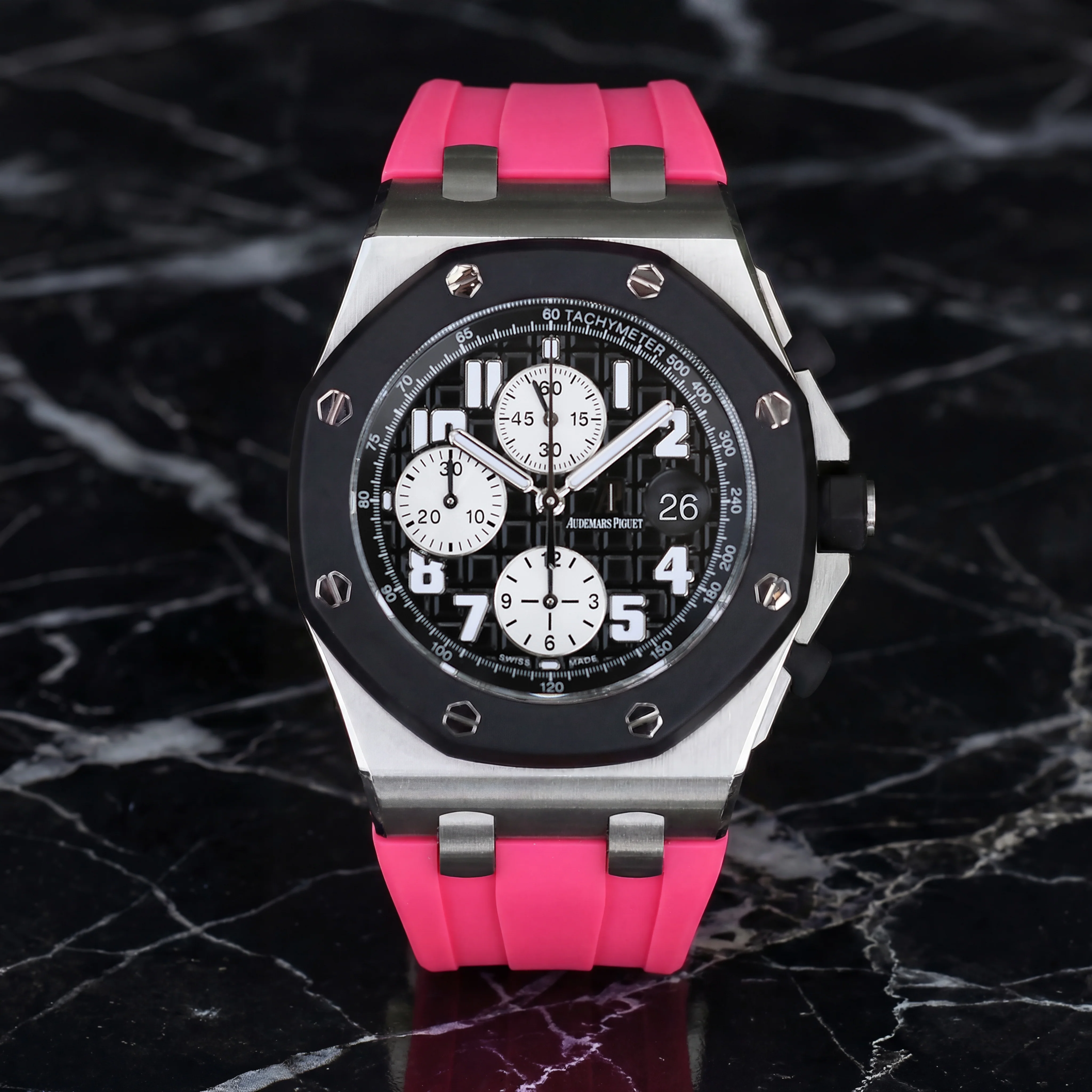 Rubber Strap for Audemars Piguet 42mm Royal Oak Offshore (Deployant Clasp) - South Beach Pink