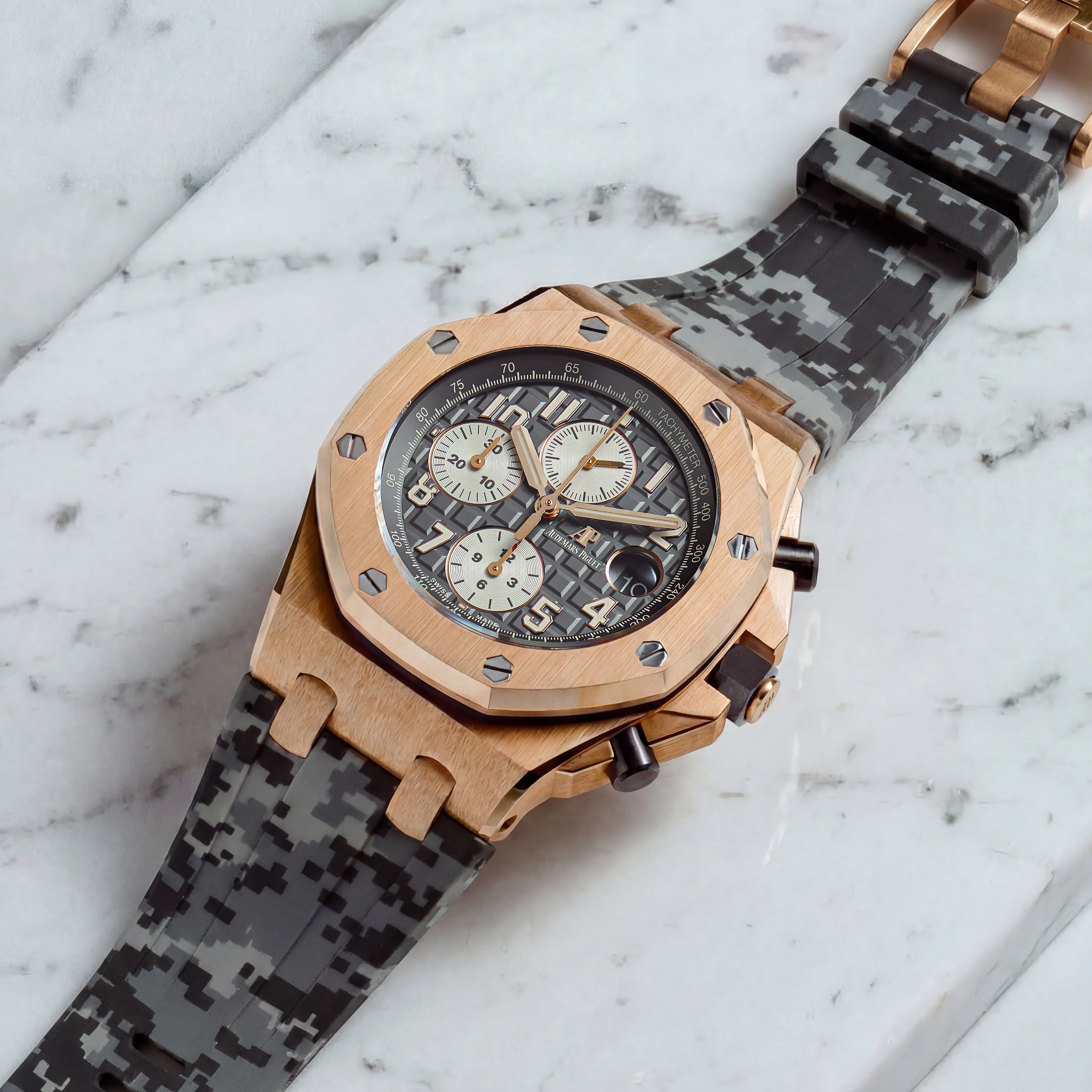 Rubber Strap for Audemars Piguet 42mm Royal Oak Offshore (Tang Buckle) - Graphite Digi Camo
