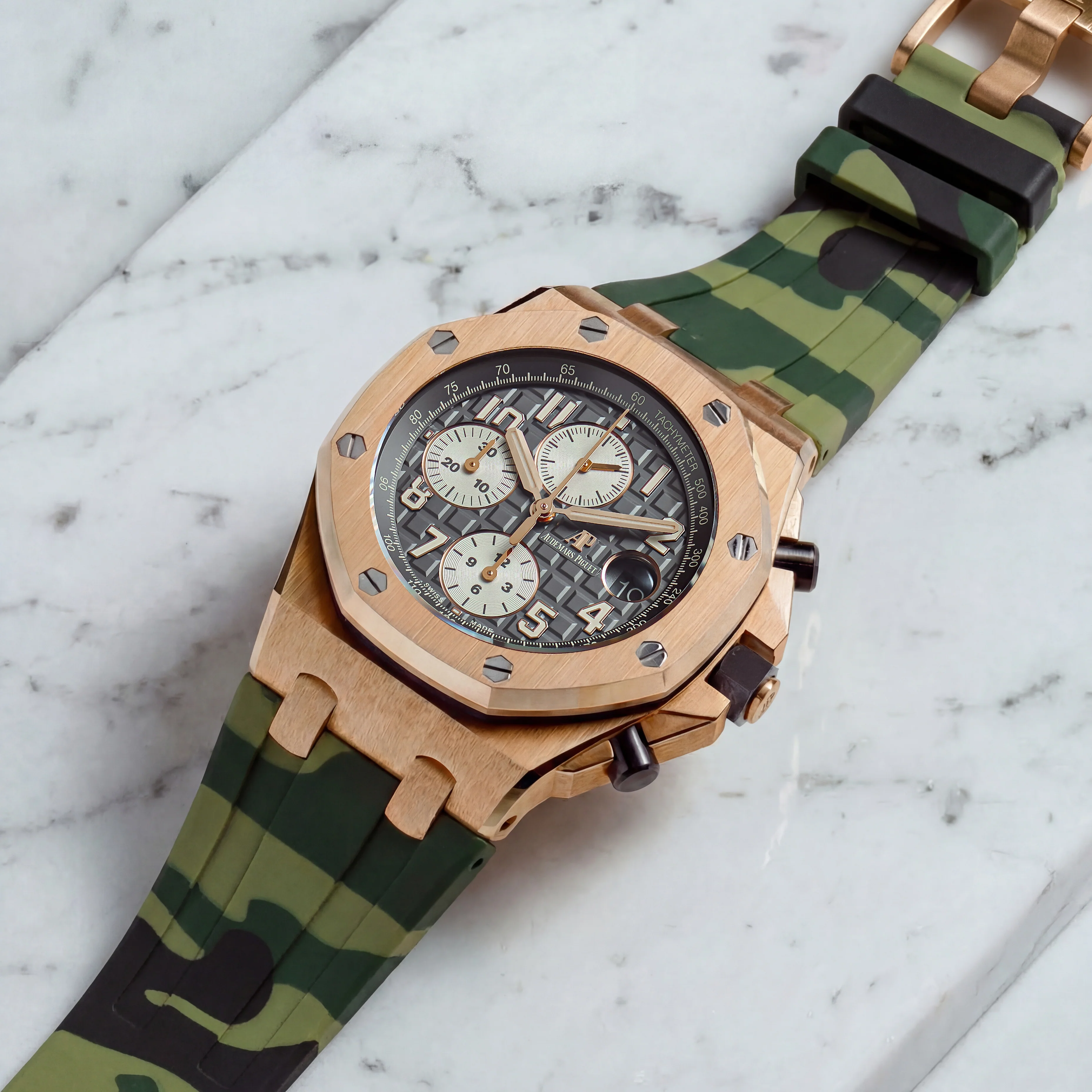Rubber Strap for Audemars Piguet 42mm Royal Oak Offshore (Tang Buckle) - Green Camo