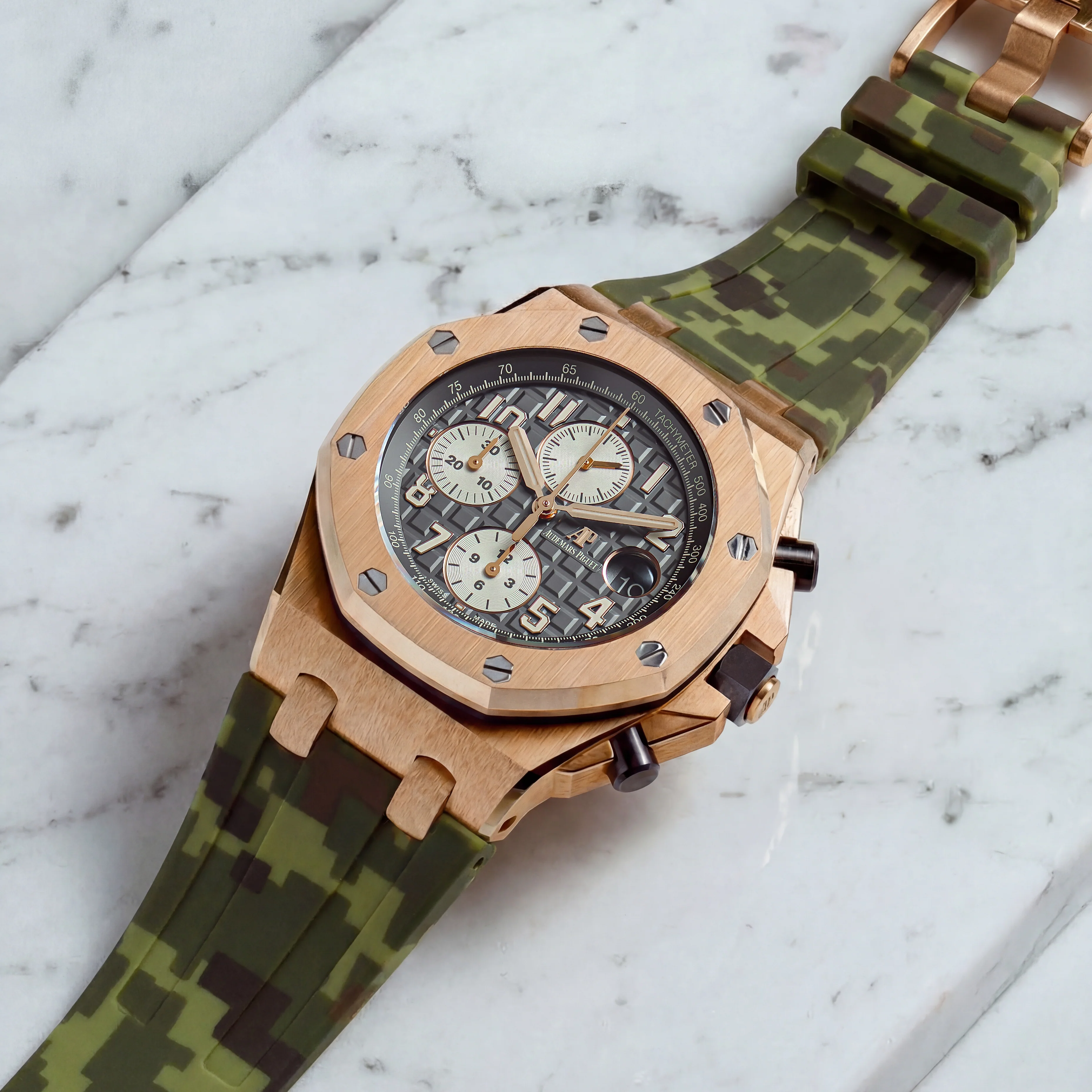 Rubber Strap for Audemars Piguet 42mm Royal Oak Offshore (Tang Buckle) - Green Digi Camo