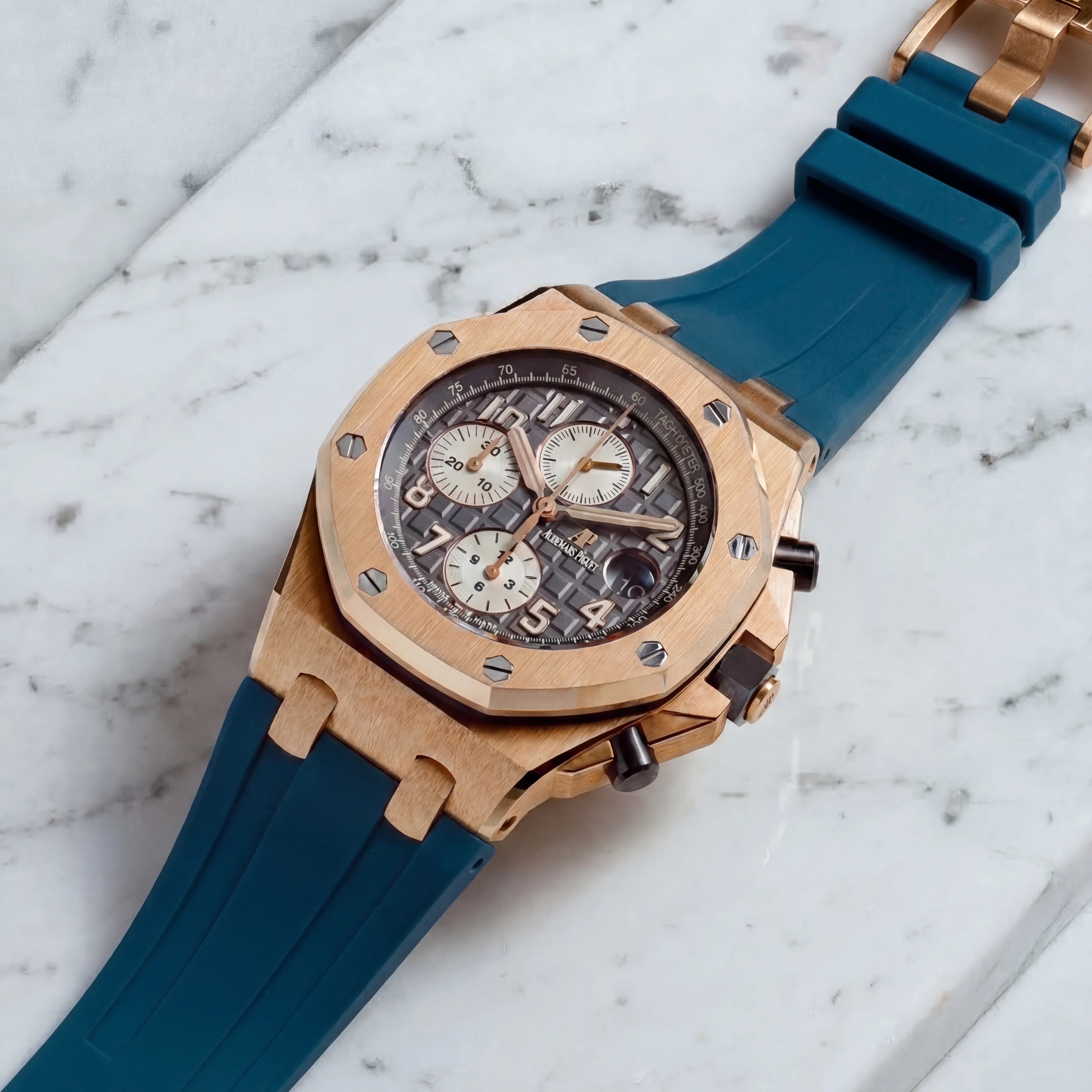 Rubber Strap for Audemars Piguet 42mm Royal Oak Offshore (Tang Buckle) - Indigo Blue