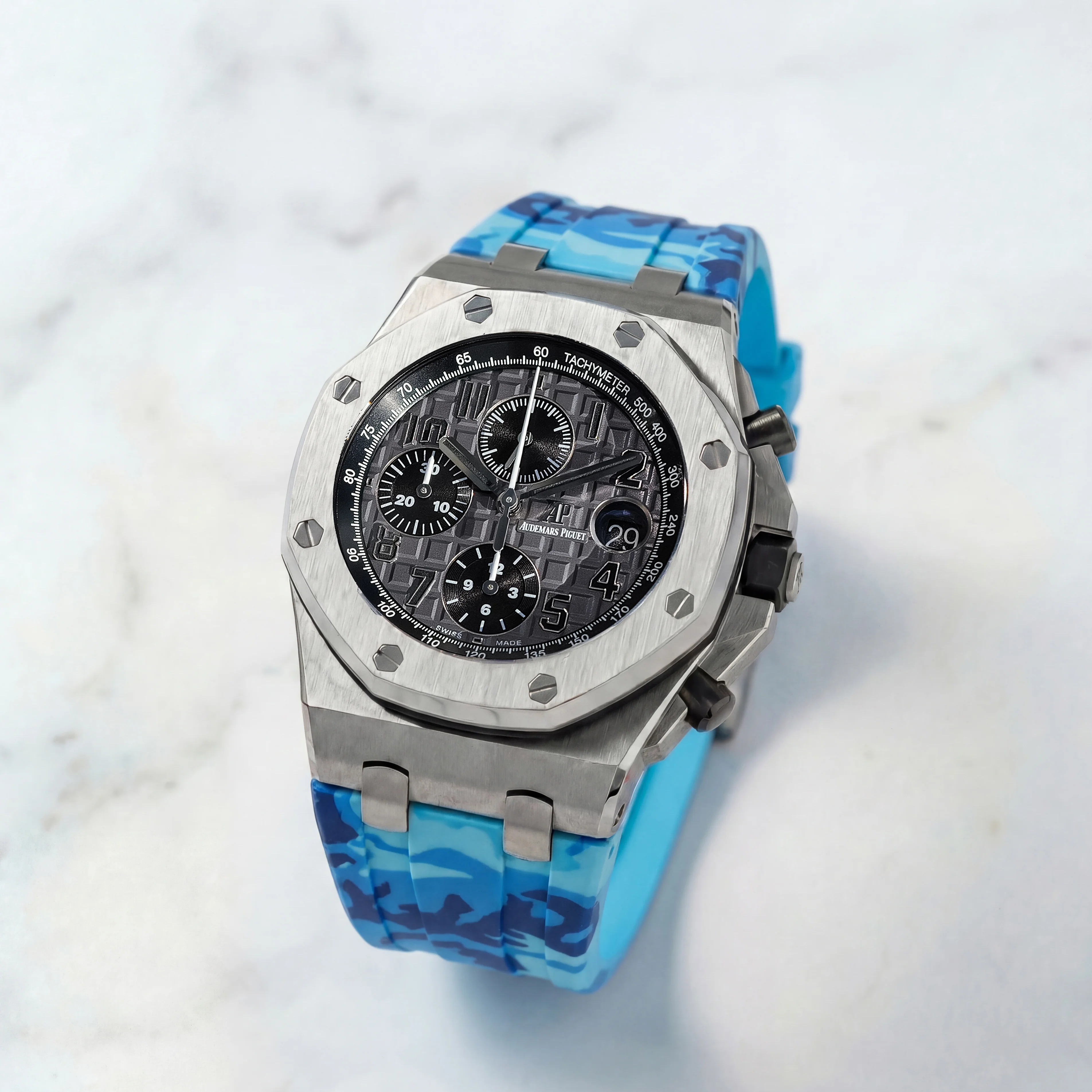 Rubber Strap for Audemars Piguet 42mm Royal Oak Offshore (Tang Buckle) - Miami Blue Camo