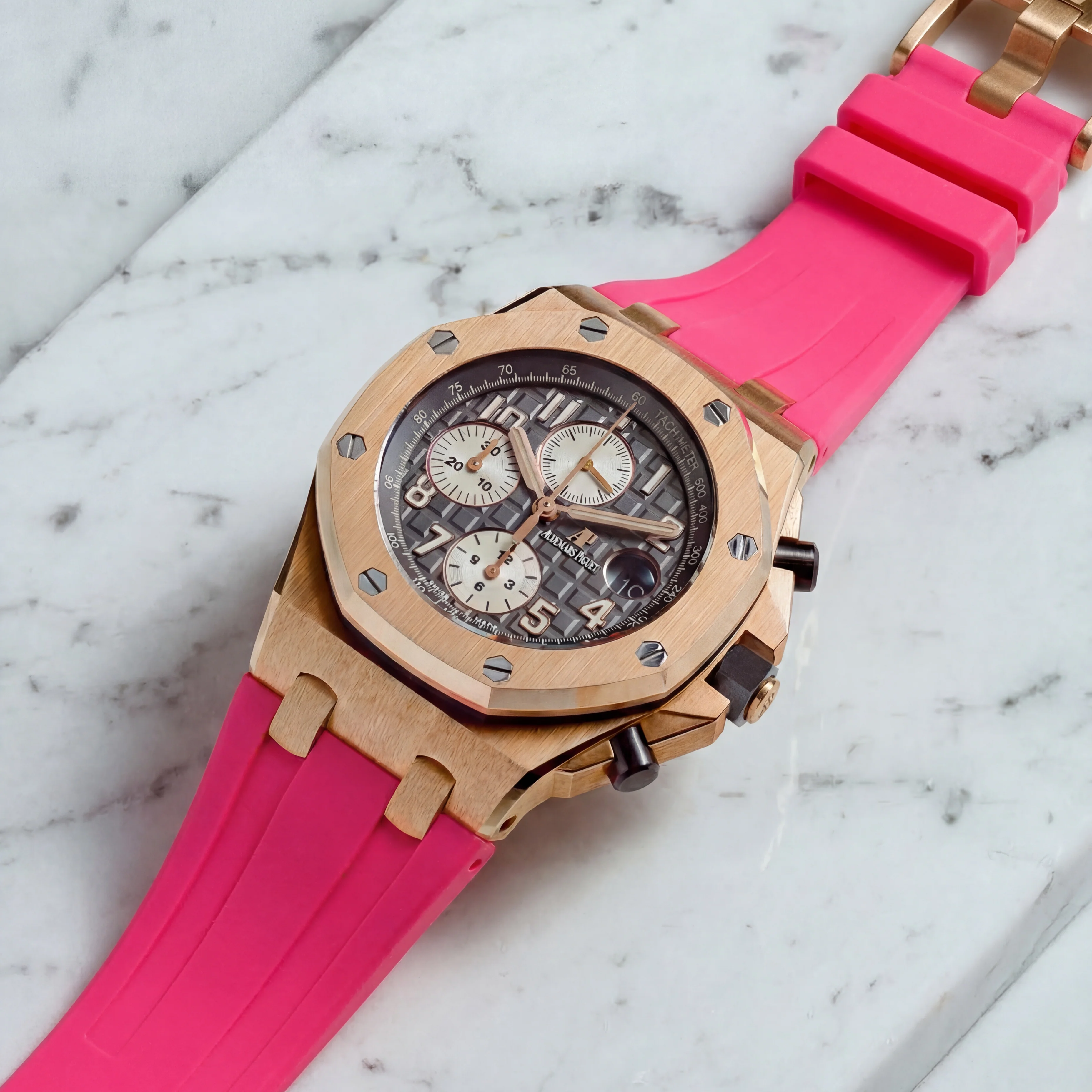 Rubber Strap for Audemars Piguet 42mm Royal Oak Offshore (Tang Buckle) - South Beach Pink
