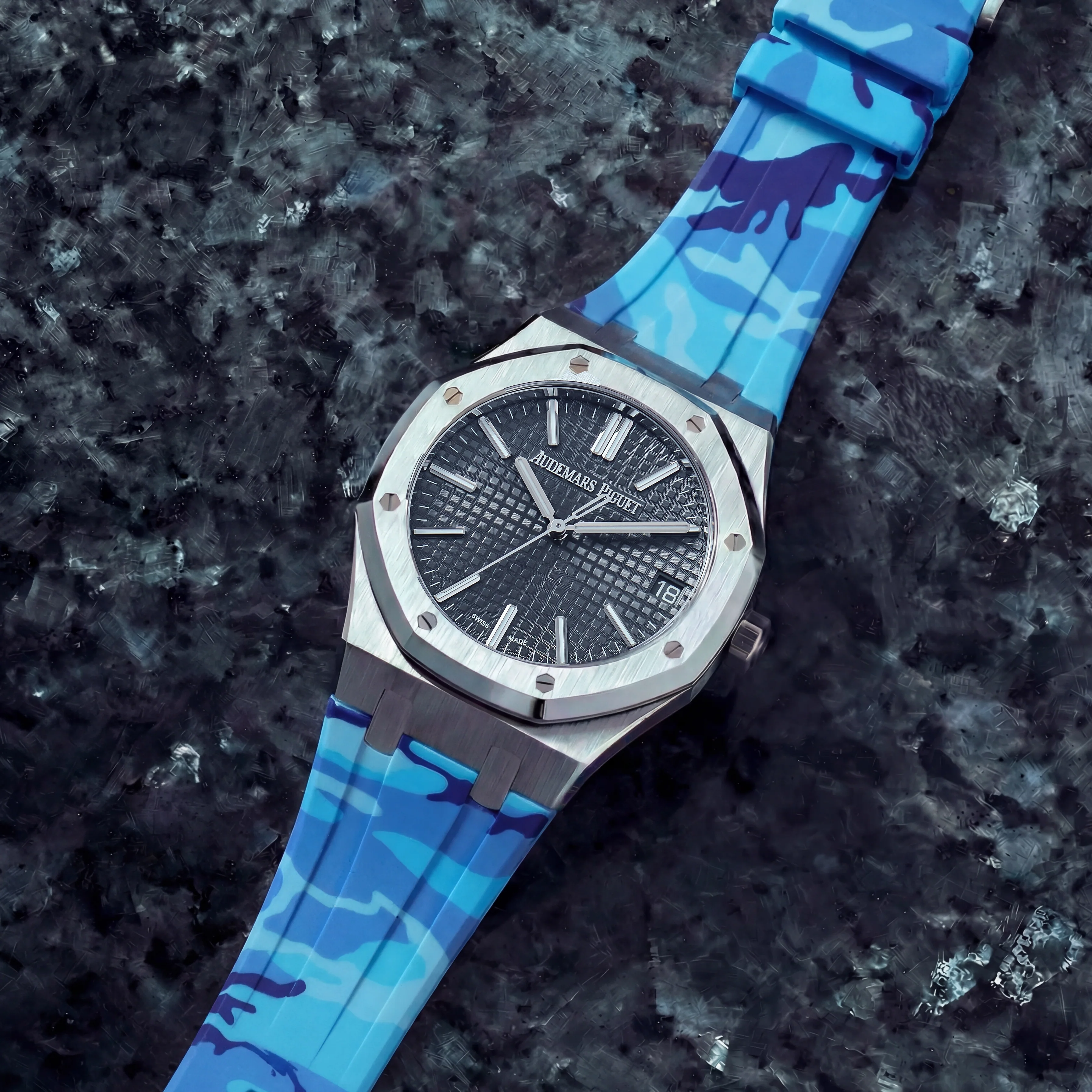 Rubber Strap for Audemars Piguet Royal Oak (41mm) - Miami Blue Camo