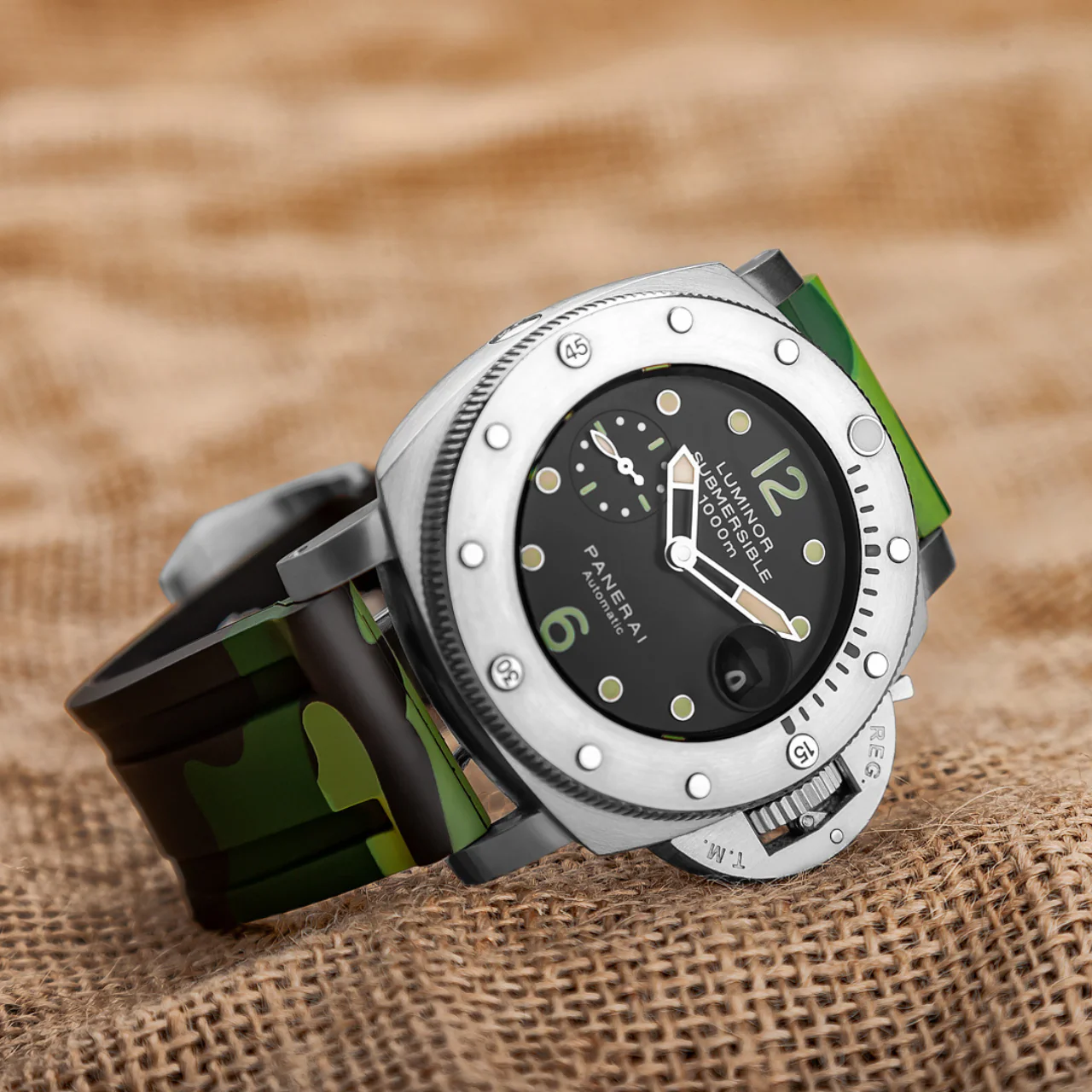 Rubber Strap for Panerai Submersible - Green Camo - Image 2