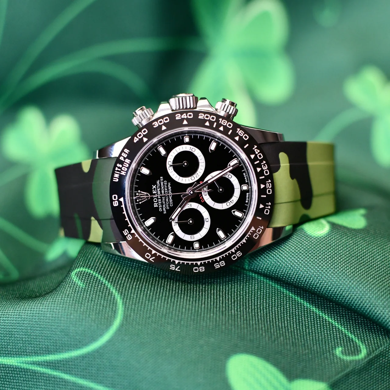 Rubber Strap for Rolex Daytona on Bracelet - Green Camo - Image 2