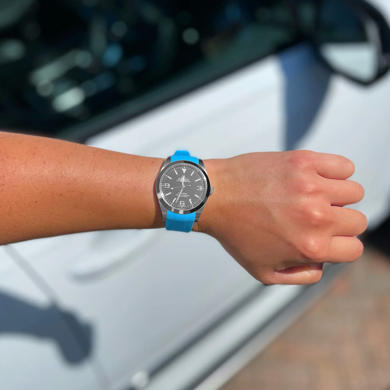 Rubber Strap for Rolex Explorer I - Miami Blue - Image 2