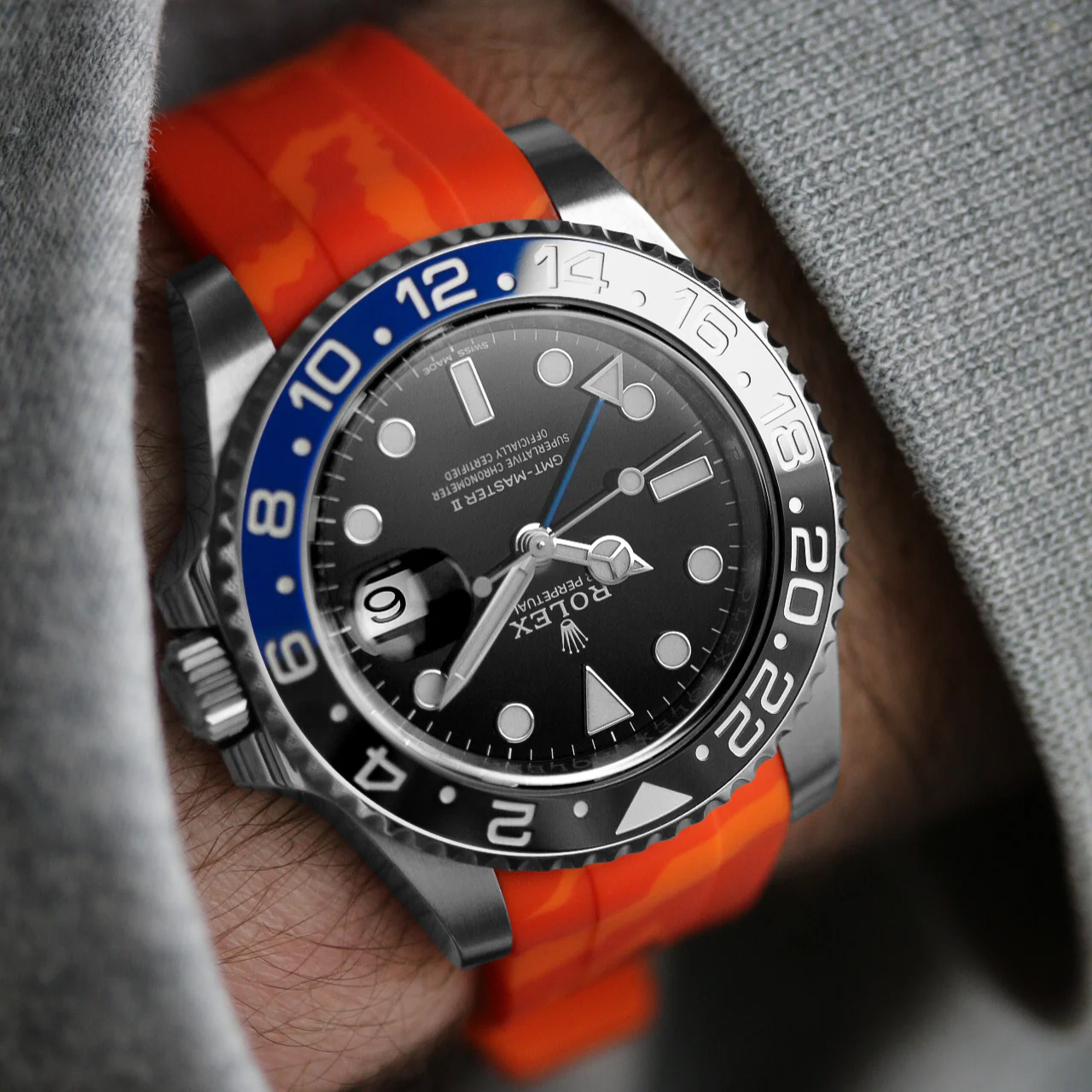 Rubber Strap for Rolex GMT Master II - Orange Camo - Image 2